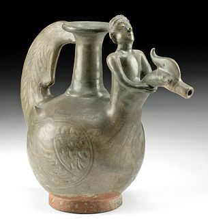 15th C. Thai Glazed Pottery Wine Vessel - Bird & Rider