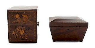 * Two English Mahogany Boxes, Height of taller 9 x width 7 5/8 x depth 7 5/8 inches.