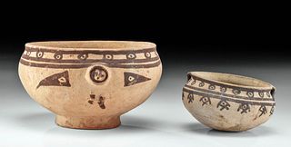 Pair of Chancay Pottery Bowls - Avian & Fish Designs