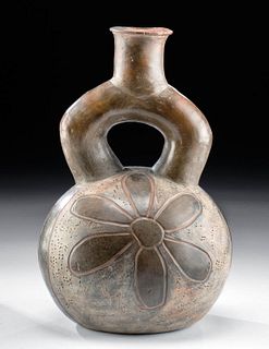 Chavin Pottery Stirrup Vessel with Flower