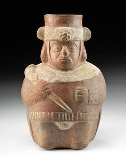 Moche Pottery Shaman Jar w/ Jaguar Headdress, ex-Museum