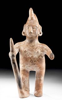 Colima Pottery Shaman Figure w/ Horn & Staff