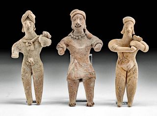 3 Colima Pottery Standing Figures, 2 w/ Puppies