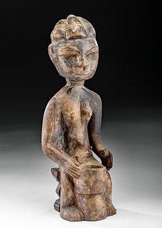 20th C. African Baule Wood Seated Female Figure