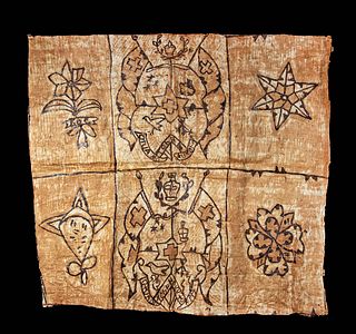 Early 20th C. Tongan Tapa Cloth w/ Christian Motifs