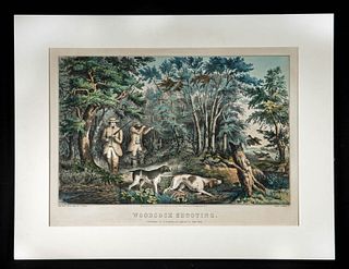 Currier & Ives Lithograph - "Woodcock Shooting" 1852