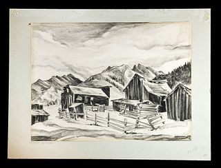 Signed Sibell Wolle Drawing "Ashcroft Backyard", 1946