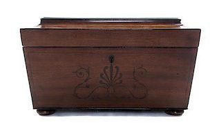 * A Regency Mahogany Tea Caddy Converted to a Humidor, Height 9 x width 15 x depth 11 1/4 inches.