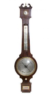 A Regency Brass Mounted Rosewood Banjo Barometer, CICERI & CO., LONDON, Height 39 inches.