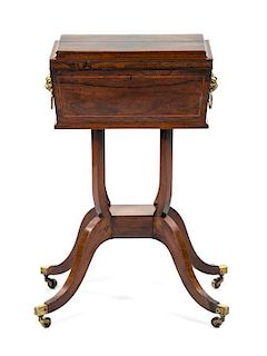 * A Regency Rosewood Tea Poy, Height 30 x width 17 x depth 11 3/4 inches.