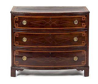 * A Regency Mahogany and Satinwood Chest of Drawers, EARLY 19TH CENTURY, Height 33 x width 39 1/2 x depth 19 1/4 inches.
