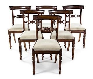 A Set of Six Regency Mahogany Side Chairs, Height 34 1/2 inches.