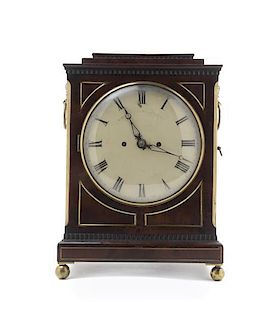 * A Regency Brass Mounted Mahogany Bracket Clock, GRANT, LONDON, CIRCA 1910-1915, Height 16 x width 11 1/4 x depth 6 1/2 inches.