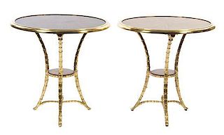 A Pair of Regency Style Brass Mounted Gueridons, Height 28 3/8 x diameter 28 inches.