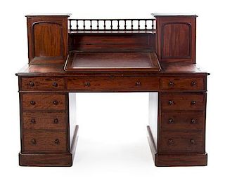 A William IV Mahogany Pedestal Desk, Height 49 x width 59 x depth 30 1/2 inches.