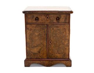 * A Burl Walnut and Teak Campaign Jewelry Chest, Height 11 5/8 x width 7 3/4 x depth 10 inches.