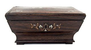 A Victorian Rosewood, Brass and Ivory Inlaid Box, Width 8 3/4 inches.