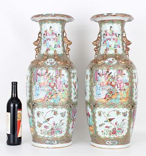 Exceptional Large Rose Medallion Vases, Qing