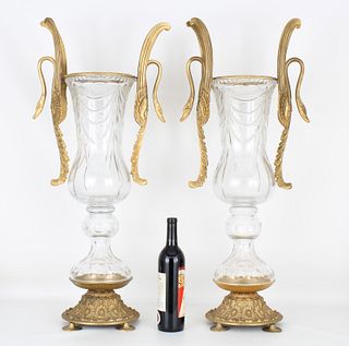 Monumental Pair of Baccarat Style Urns/Vases