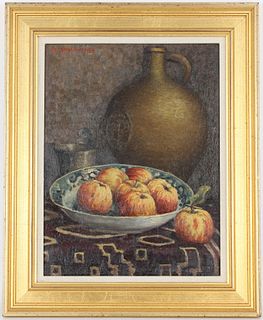 Signed, 19th C. Still Life Painting on Board