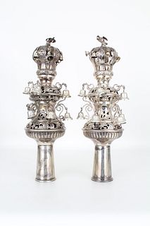 Pair, 19th C. Russian Silver Torah Finials. Marked