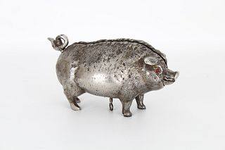 German Silvered Bronze/Jeweled Pig Music Box