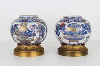 (2) Chinese Imari Porcelain/Bronze Mounted Vases