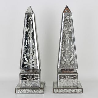 (2) Vintage Italian Mirrored Obelisks
