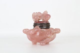 Maison Maquet Chinese Carved Rose Quartz Inkwell