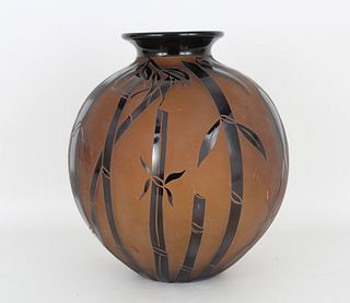 Correia Glass "Amber and Black Bamboo" Vase