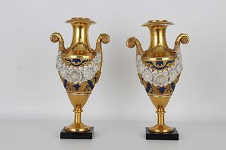 (2) 19th C. French Gilt Porcelain Vases