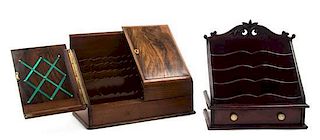 * An English Walnut Stationery Box and a Stationery Rack, Height of box 12 1/2 inches.
