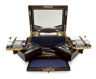 * A Victorian Calamander, Silver and Cut Glass Dressing Box, RETAILED BY HOWELL, JAMES & CO., LONDON, Height 8 1/4 x width 13 1/