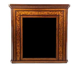 * A Victorian Parquetry Over Mantel Mirror, Height 51 x width 53 inches.