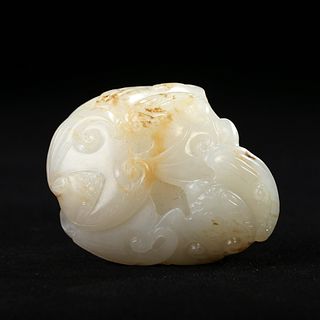 A CARVED JADE 'PEACH AND BAT' GROUP