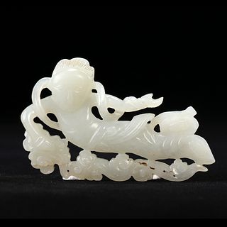 A WHITE JADE 'IMMORTAL' CARVING