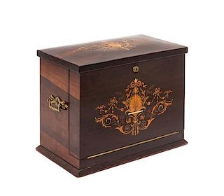 * An Edwardian Rosewood and Marquetry Stationery Box, Height 11 3/4 x width 15 x depth 8 7/8 inches.