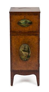 An Edwardian Style Burlwood Side Cabinet, Height 38 1/4 x width 15 1/4 x depth 15 1/4 inches.