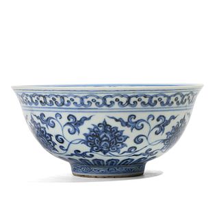 A BLUE AND WHITE 'LOTUS SCROLL' BOWL