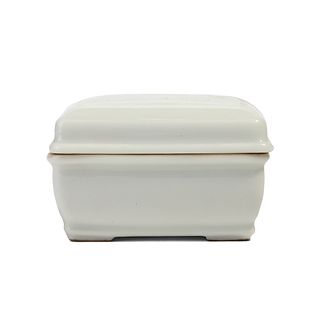 A WHITE GLAZED BOX AND COVER