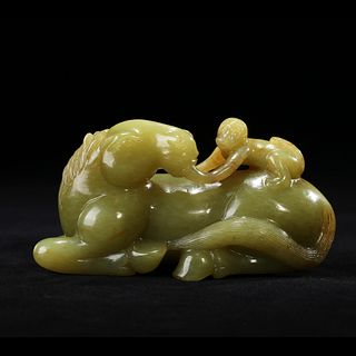 A CARVED JADE 'HORSE AND MONKEY' GROUP