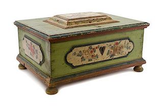 An American Painted Chest, Height 11 3/4 x width 25 x depth 17 1/2 inches.