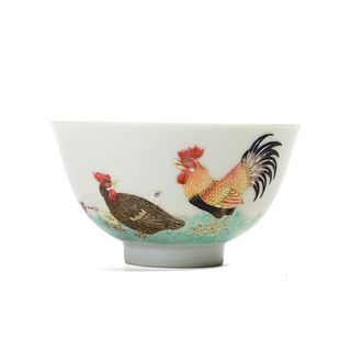A FAMILLE-ROSE 'ROOSTER AND HEN' BOWL