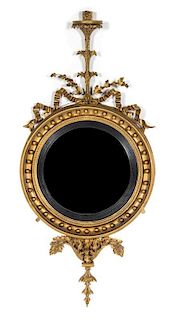 * An American Federal Parcel Ebonized Giltwood Bull's Eye Mirror, 18TH/19TH CENTURY WITH LATER GILT, Height 55 x width 27 inches