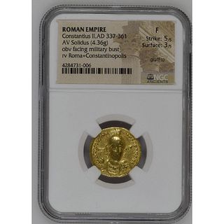 Ancient Roman Constantius II. AD 337-361. Gold Solidus. NGC