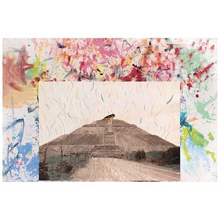 CRISTINA KAHLO y MAYAHUEL LÓPEZ LAZCANO, Lluvia de color sobre Teotihuacán, Sin firma, Óleo y collage s/ tela, 90 x 60 cm | CRISTINA KAHLO & MAYAHUEL 