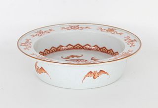 Large 19th C. Iron-Red Chinese Porcelain Basin