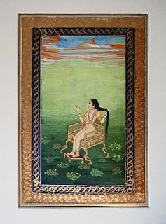 Indian Miniature Painting Of Radha c.18th century. Frame size 19 x 14 inches, painting size 9 x 6 inches. Painting of Radha, the companion of the Hind