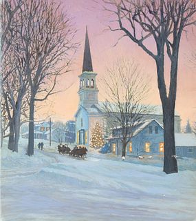 Jim Butcher (B. 1944) "Church in the Winter" Oil