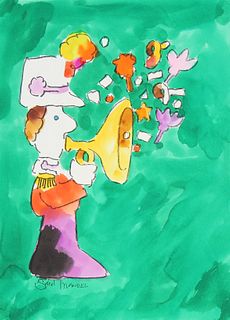 Saul Mandel (1926 - 2011) "Man Playing Trumpet" WC